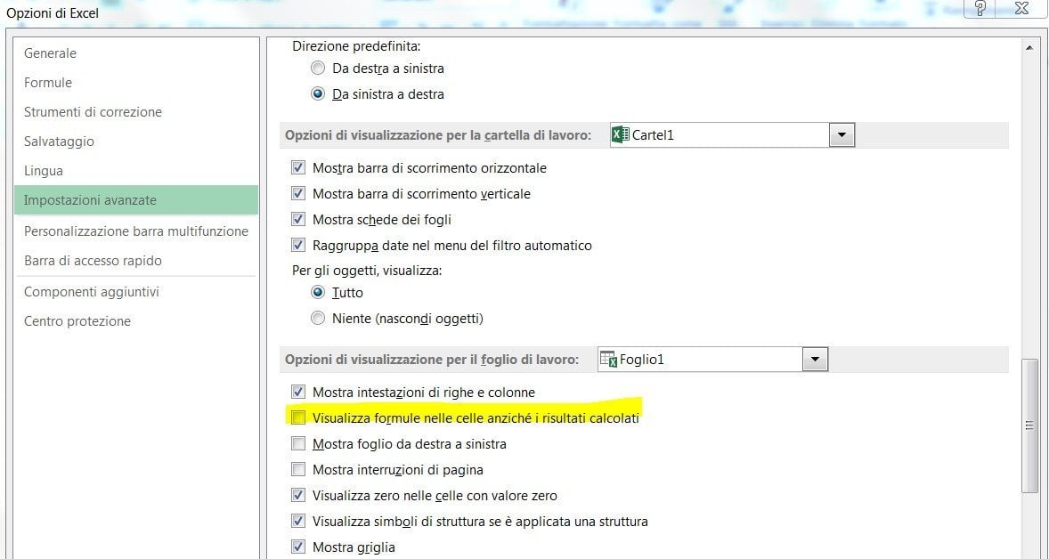 Formule nei fogli di lavoro