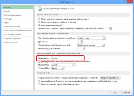Come modificare il nome utente di Excel