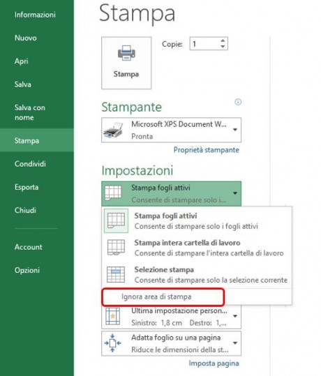 Ignora area di stampa