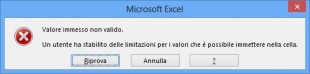 Popup valore non valido
