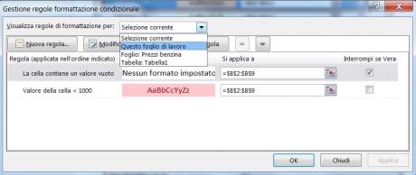 Visualizza tutte le regole del foglio di lavoro