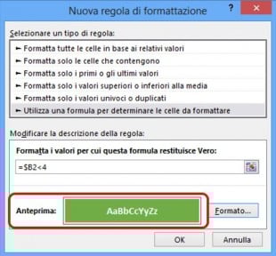 Assicuratevi che la sezione Anteprima visualizzi il formato scelto e salvate la regola