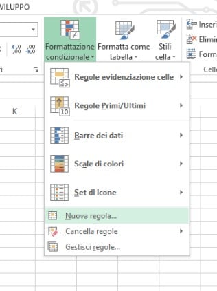 Creare una nuova regola di formattazione condizionale usando una formula