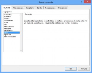 Formattare le celle come testo