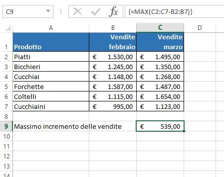 Formula matriciale a cella singola