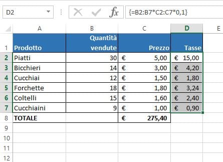 Formula matriciale multi cella