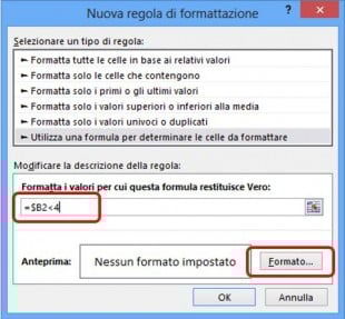 Inserite la formula e cliccate sul pulsante Formato per impostare il formato personalizzato