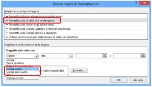 Regola per formattare celle vuote o non vuote