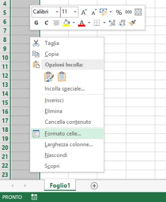 Scegliere formato celle