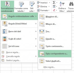 Le regole predefinite di formattazione condizionale per le date in Excel