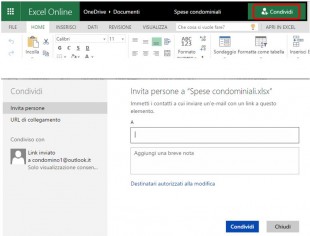 Clicca su Condividi per condividere un file di Excel Online