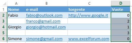 Copiate la formula lungo tutta la colonna