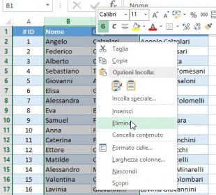 Eliminare due colonne in Excel