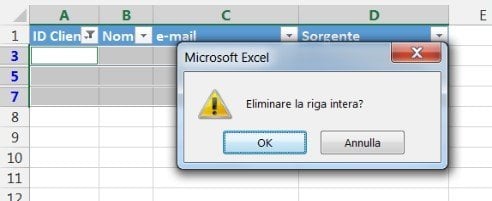 Eliminare la riga intera