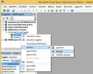 Inserire un nuovo modulo nel foglio di lavoro di Excel