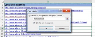 La finestra di dialogo Crea Tabella
