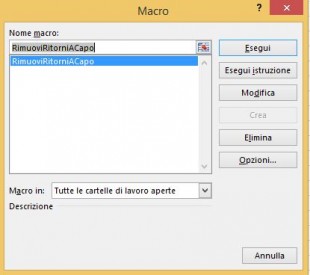 La finestra di dialogo Macro
