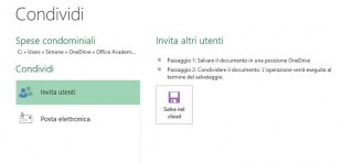 Navigate fino alla scheda FILE e scegliete Condividi - Salva nel cloud