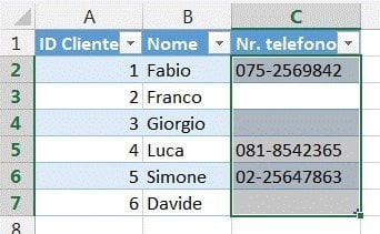 Seleziona una colonna