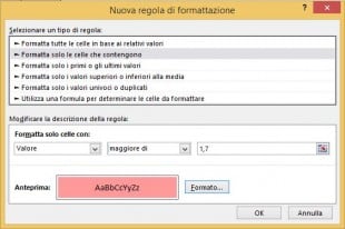 Definire la condizione della Formattazione condizionale