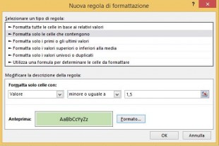 Formattare solo i valori uguali o inferiori ad un determinato limite