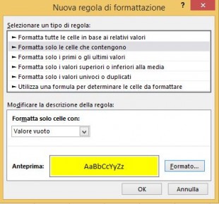Formattazione condizionale per evidenziare celle vuote o con errori