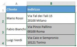 Selezionate le celle in cui volete rimuovere o sostituire i ritorni a capo