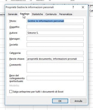Cliccate sulla scheda Riepilogo per vedere le informazioni sul vostro documento