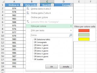 Filtra per colore cella