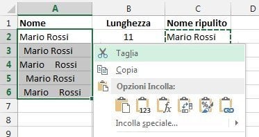 Incolla speciale - Valori