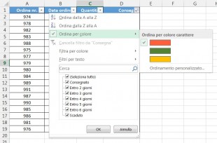 Ordinare le righe in base ad un solo colore usando il filtro automatico