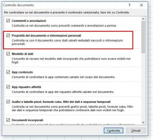 Selezionate le voci che desiderate controllare nella finestra di dialogo Controllo documento