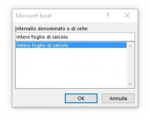 Cliccate su Intero foglio di lavoro
