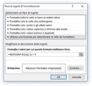 Creare una nuova regola di formattazione condizionale
