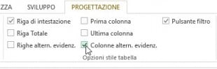 Deselezionate Righe alternate evidenziate e selezionate Colonne alternate evidenziate