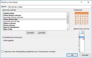 Impostate la dimensione della prima striscia