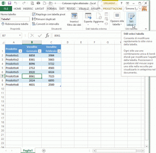La galleria degli stili tabella di Excel