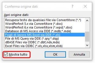 Selezionate Fogli di lavoro di MS Excel via DDE