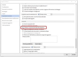 Selezionate l'opzione Conferma conversione formato file all'apertura