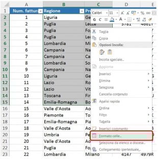 Cliccate sull'opzione Formato celle dal menu contestuale per aprire la finestra di dialogo Formato celle