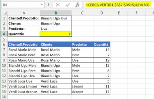 Formula CERCA VERT per cercare in base a 2 criteri nello stesso foglio di lavoro
