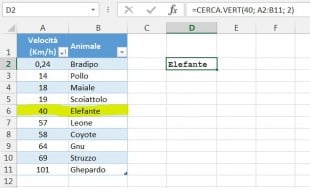 La funzione CERCA VERT di Excel