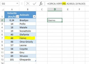 Un CERCA VERT con corrispondenza esatta