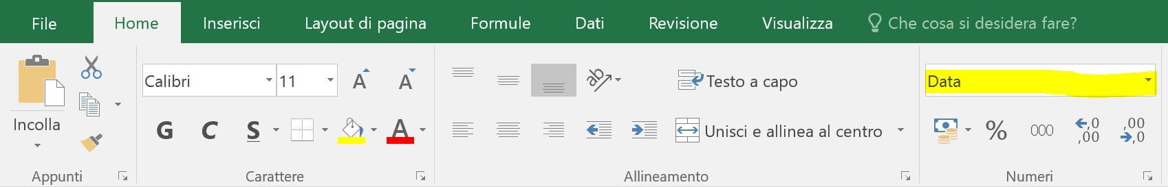 Formattare una cella come data