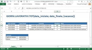 La funzione GIORNI.LAVORATIVI.TOT