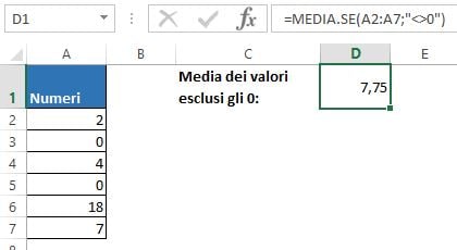 La formula MEDIA.SE per i numeri diversi da 0