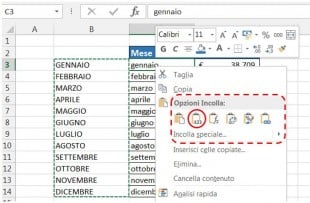 Scegliete Valori da Opzioni Incolla nel menu contestuale per inserire il testo senza la formula