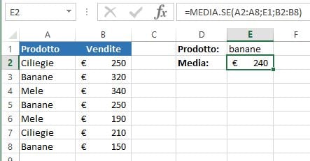 Una formula MEDIA.SE per mediare celle che corrispondono esattamente ad un criterio