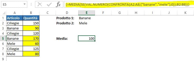 Una formula matriciale per mediare celle con logica OR