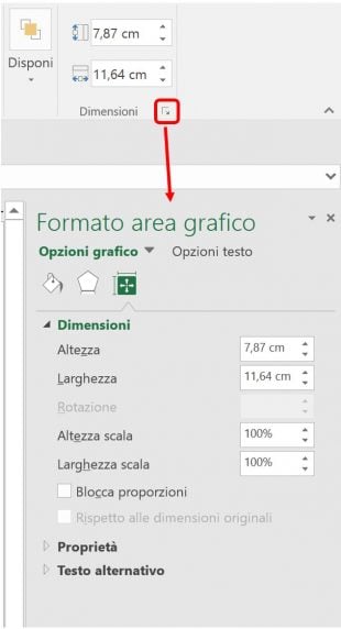 Cambiare le dimensioni del grafico